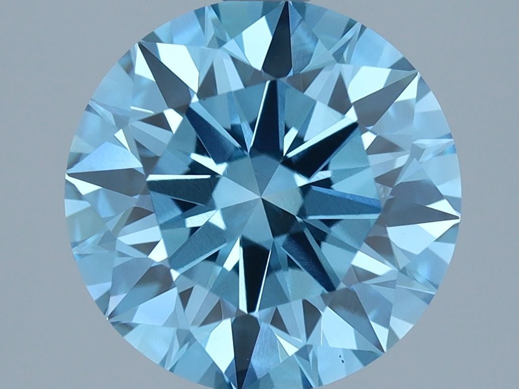 Loose Lab Diamond IGI Round 2.41ct Fancy Vivid Blue VS1: Loose Lab Diamond IGI Round 2.41ct Fancy Vivid Blue VS1 This 2.41ct loose lab diamond in a round cut features a fancy vivid blue color and VS1 clarity, with good polish and symmetry, certified by IGI.
