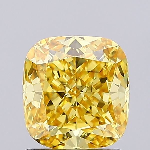 Loose Lab Diamond IGI Cushion Modified 1.45ct Fancy Vivid Yellow VVS2: Loose Lab Diamond IGI Cushion Modified 1.45ct Fancy Vivid Yellow VVS2 Loose lab-grown diamond, IGI certified, weighing 1.45ct with a cushion modified cut, fancy vivid yellow color, clarity VVS2, and e