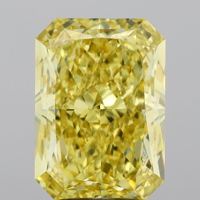 IGI Loose Lab Diamond 4.38ct Radiant Fancy Vivid Yellow VS1: IGI Loose Lab Diamond 4.38ct Radiant Fancy Vivid Yellow VS1 IGI loose lab diamond weighing 4.38ct, radiant cut, fancy vivid yellow color, clarity VS1, excellent polish and symmetry; measures 10.83L x