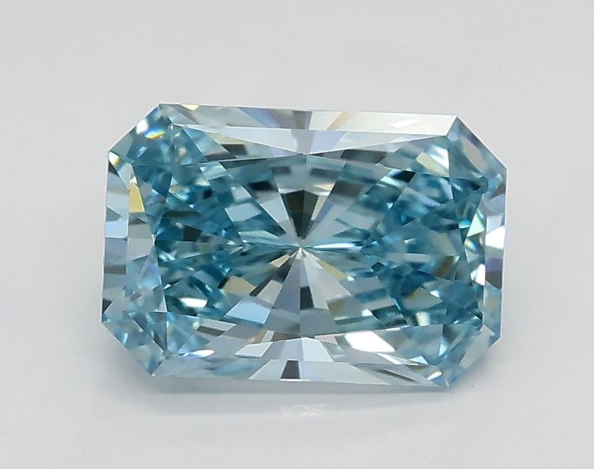 Loose Lab Diamond IGI Radiant 1.24ct Fancy Intense Greenish Blue VVS2: Loose Lab Diamond IGI Radiant 1.24ct Fancy Intense Greenish Blue VVS2 Loose lab-grown diamond, 1.24ct, Fancy Intense Greenish Blue, VVS2 clarity, with IGI certification. Measurements are 7.87L x 5.35W