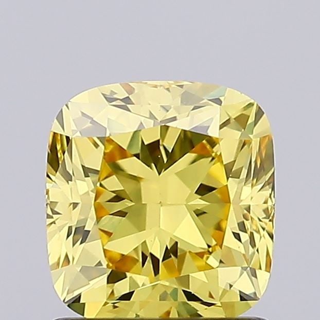 Loose Lab Diamond IGI Cushion Modified 1.12ct Fancy Vivid Yellow VVS2: Loose Lab Diamond IGI Cushion Modified 1.12ct Fancy Vivid Yellow VVS2 Loose Lab Diamond, IGI certified, weighing 1.12 carats, cushion modified cut, fancy vivid yellow color, clarity VVS2, with excelle