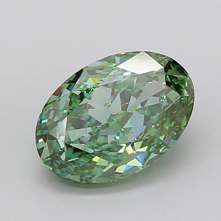 Loose Lab Diamond 4.13ct IGI Oval Fancy Vivid Green VS1: Loose Lab Diamond 4.13ct IGI Oval Fancy Vivid Green VS1 Loose Lab Diamond 4.13ct IGI Oval Fancy Vivid Green VS1, featuring excellent polish and symmetry, certified by IGI and measures 12.19L x 8.41W x