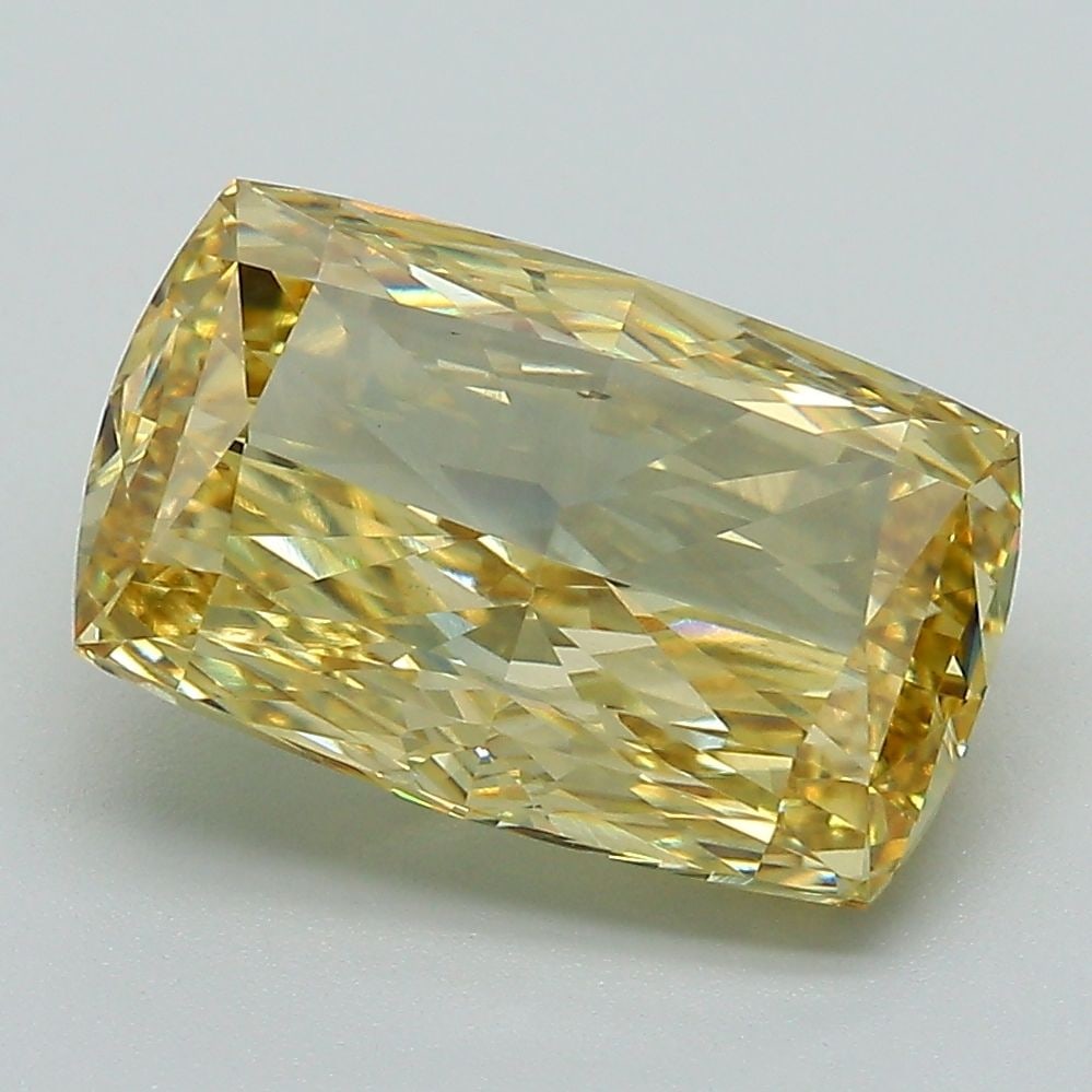 Loose Lab Diamond IGI Cushion Modified 4.08ct Fancy Vivid Yellow VS2: Loose Lab Diamond IGI Cushion Modified 4.08ct Fancy Vivid Yellow VS2 This 4.08ct loose lab-grown diamond features a cushion modified cut, fancy vivid yellow color, and VS2 clarity, with excellent poli