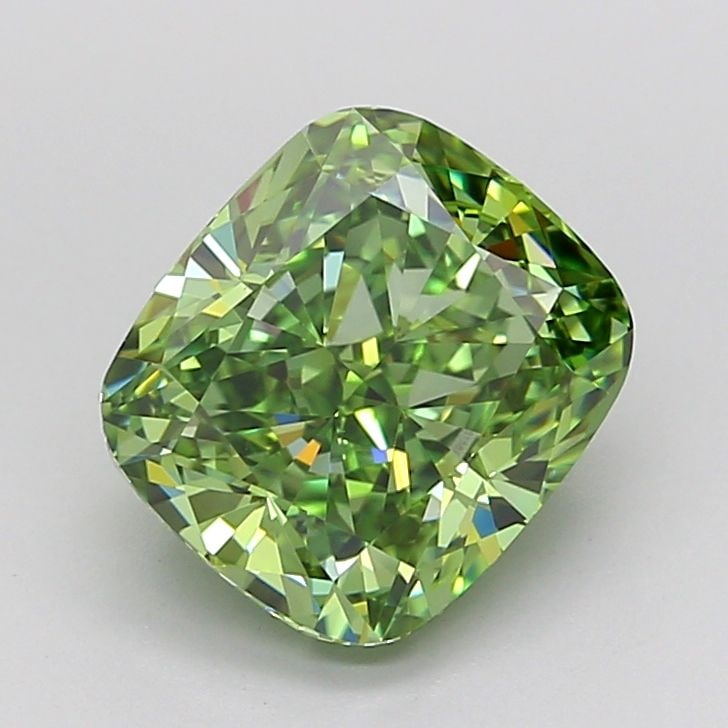 Loose Lab Diamond IGI Cushion Modified 3.05ct Fancy Vivid Green VVS2: Loose Lab Diamond IGI Cushion Modified 3.05ct Fancy Vivid Green VVS2 Loose IGI-certified lab-grown diamond, cushion modified cut, 3.05ct, fancy vivid green, clarity VVS2, with excellent polish and sym