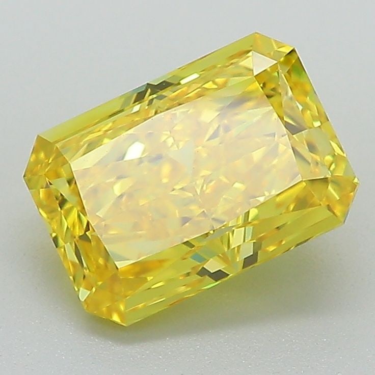 Loose Lab Diamond IGI Radiant 2.1ct Fancy Vivid Yellow VS1: Loose Lab Diamond IGI Radiant 2.1ct Fancy Vivid Yellow VS1 This loose lab-grown radiant diamond weighs 2.1ct, has a Fancy Vivid Yellow color, and clarity grade of VS1. It is certified by IGI, with mea