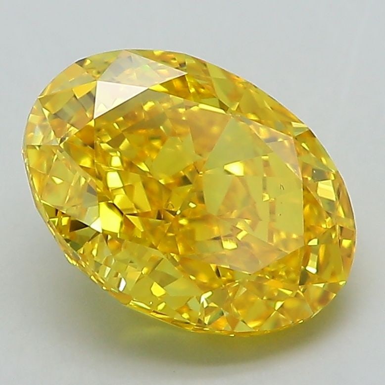 Loose Lab Diamond IGI Oval 3.01ct Fancy Vivid Yellow VS2: Loose Lab Diamond IGI Oval 3.01ct Fancy Vivid Yellow VS2 Loose Lab Diamond weighing 3.01ct, featuring Fancy Vivid Yellow color, VS2 clarity, excellent polish and symmetry, certified by IGI, measuremen