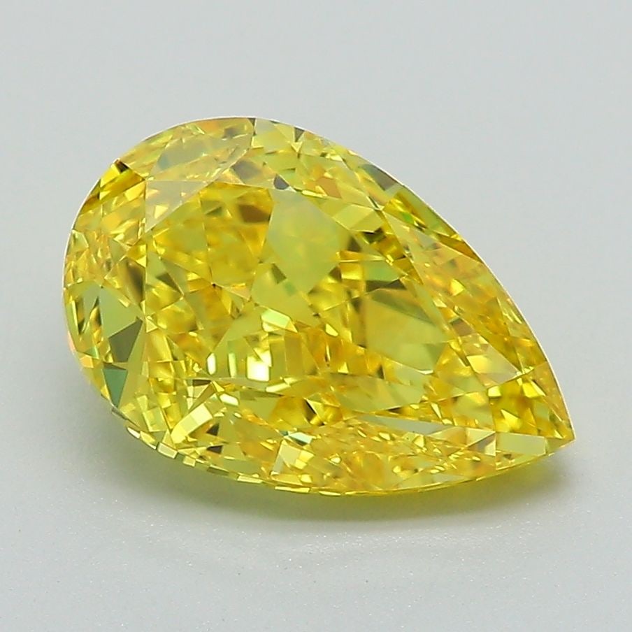 Loose Lab Diamond IGI Pear 2.65ct Fancy Vivid Yellow VVS2: Loose Lab Diamond IGI Pear 2.65ct Fancy Vivid Yellow VVS2 Loose lab diamond certified by IGI, weighing 2.65ct with a pear cut, fancy vivid yellow color, and VVS2 clarity. It has excellent polish and v