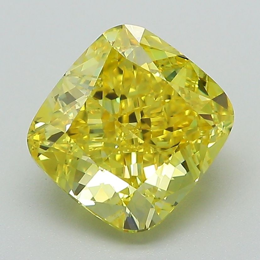 Loose Lab Diamond IGI Cushion Modified 3.0ct Fancy Vivid Yellow VS1: Loose Lab Diamond IGI Cushion Modified 3.0ct Fancy Vivid Yellow VS1 IGI certified loose lab diamond, 3.0ct, Fancy Vivid Yellow color, VS1 clarity, featuring excellent polish and symmetry. Measurements