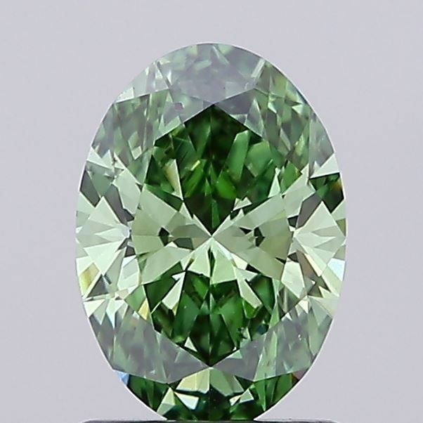 Loose Lab Diamond IGI Oval 1.09ct Fancy Vivid Green VS2: Loose Lab Diamond IGI Oval 1.09ct Fancy Vivid Green VS2 This 1.09ct Loose Lab Diamond is oval-shaped with a Fancy Vivid Green color and VS2 clarity, featuring good polish and symmetry, certified by IG