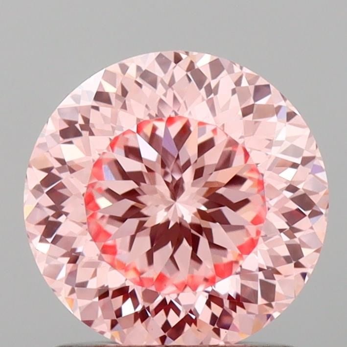 Loose Lab Diamond IGI Round 1.36ct Fancy Intense Pink VVS2: Loose Lab Diamond IGI Round 1.36ct Fancy Intense Pink VVS2 1.36ct loose lab-grown round diamond, IGI certified, showcasing a Fancy Intense Pink color and VVS2 clarity, measuring 6.9L x 6.93W x 4.27H.