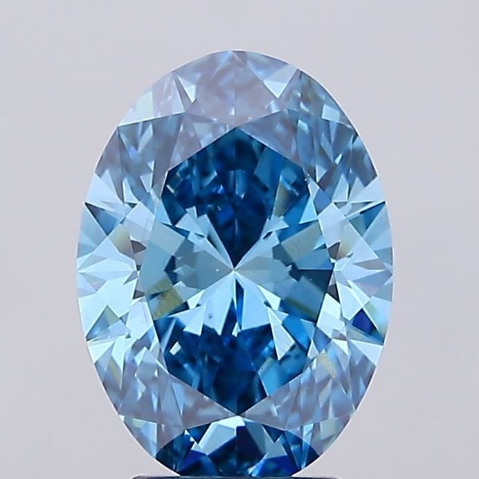 Loose Lab Diamond IGI Oval 3.09ct Fancy Vivid Blue VS1: Loose Lab Diamond IGI Oval 3.09ct Fancy Vivid Blue VS1 Loose lab-grown diamond weighing 3.09ct with an oval cut, color Fancy Vivid Blue, clarity VS1, certified by IGI. Measurements are 11.58L x 8.3W x