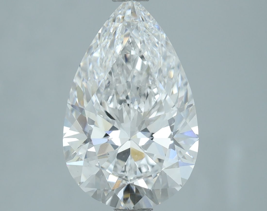 Loose Lab Diamond IGI Pear 2.59ct E VS1: Loose Lab Diamond IGI Pear 2.59ct E VS1 Loose lab-grown diamond weighing 2.59ct with an E color and VS1 clarity, featuring excellent polish and symmetry, measuring 12.27L x 7.74W x 4.74H, certified by