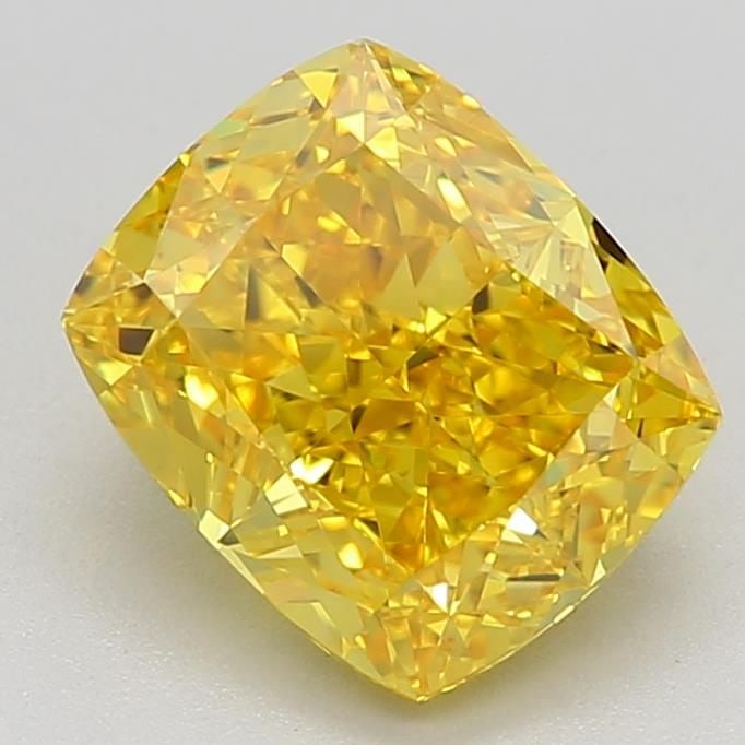 Loose Lab Diamond IGI Cushion Modified 1.69ct Fancy Vivid Yellow VVS2: Loose Lab Diamond IGI Cushion Modified 1.69ct Fancy Vivid Yellow VVS2 Loose Lab Diamond IGI Cushion Modified 1.69ct Fancy Vivid Yellow VVS2, exhibiting EX polish and symmetry, measures 7.33L x 6.16W x