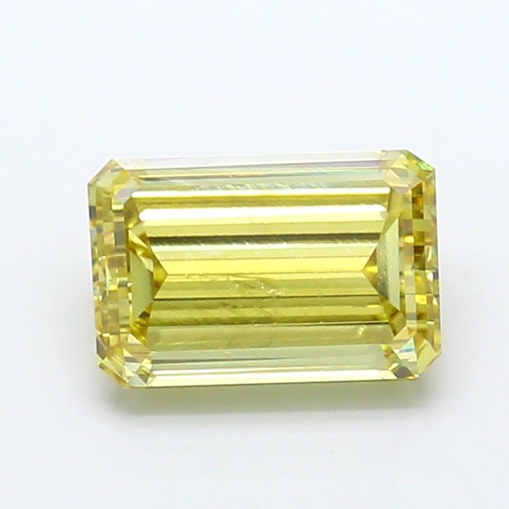 Loose Lab Diamond Emerald 3.2ct Fancy Yellow VVS2: Loose Lab Diamond Emerald 3.2ct Fancy Yellow VVS2 This loose lab-grown diamond weighs 3.2 carats and has an emerald cut with a Fancy Yellow color and VVS2 clarity. It has good polish and symmetry, wit