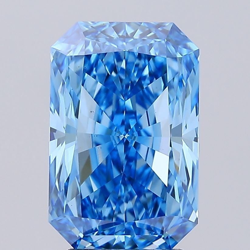 Loose Lab Diamond IGI Radiant 3.03ct Fancy Vivid Blue VS1: Loose Lab Diamond IGI Radiant 3.03ct Fancy Vivid Blue VS1 Loose lab diamond weighing 3.03ct with a radiant cut, color Fancy Vivid Blue, clarity VS1; certified by IGI, measurements are 10.69L x 6.99W x