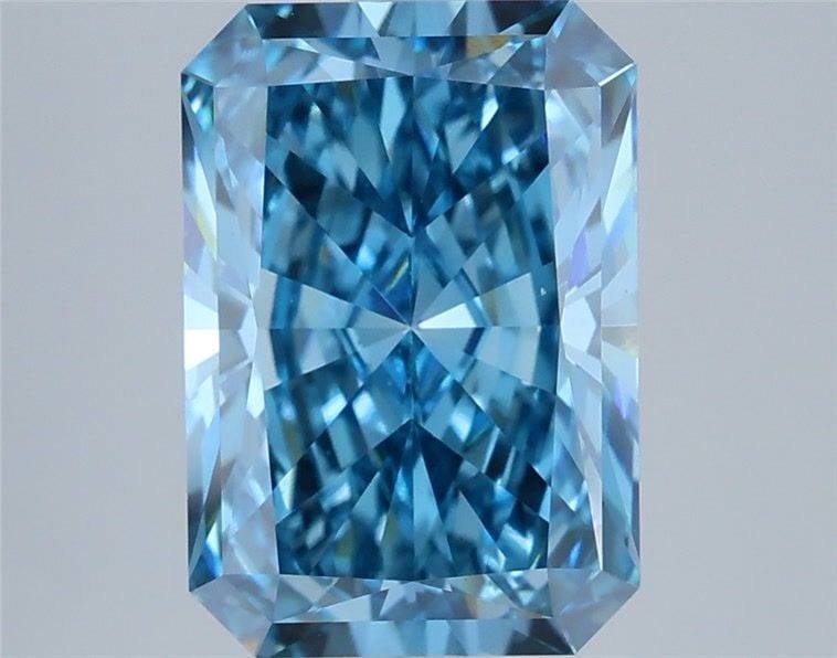 IGI Radiant 4.09ct Fancy Vivid Blue VS1 - Lab Diamond Loose: IGI Radiant 4.09ct Fancy Vivid Blue VS1 - Lab Diamond Loose IGI certified radiant lab-grown diamond weighing 4.09ct, color Fancy Vivid Blue, clarity VS1, with excellent polish and symmetry, measuring