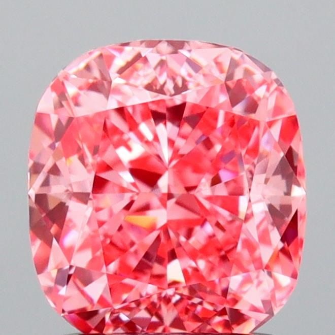 Loose Lab Diamond IGI Cushion Modified 1.44ct Fancy Vivid Pink VS1: Loose Lab Diamond IGI Cushion Modified 1.44ct Fancy Vivid Pink VS1 Loose Lab Diamond weighing 1.44ct in a cushion modified shape, color Fancy Vivid Pink, clarity VS1, with measurements of 6.73L x 6.04