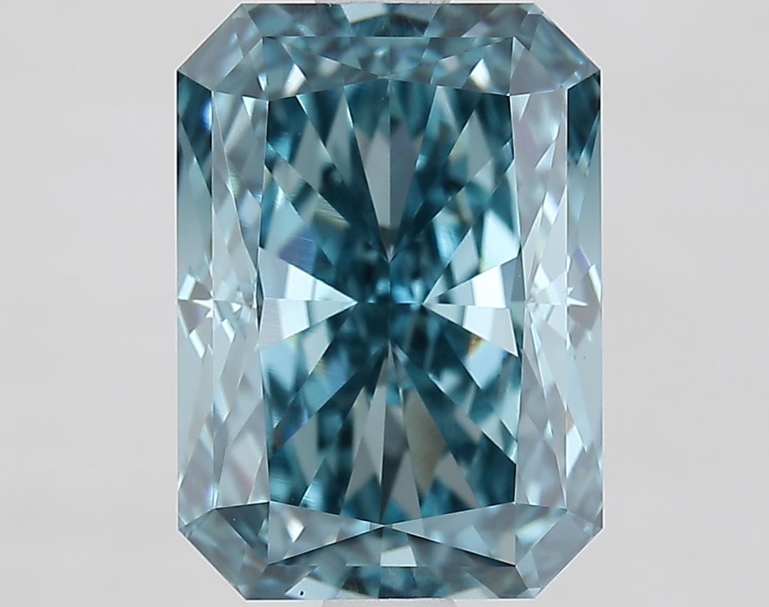 Loose Lab Diamond IGI Radiant 2.57ct Fancy Vivid Blue VS1: Loose Lab Diamond IGI Radiant 2.57ct Fancy Vivid Blue VS1 This IGI certified loose lab-grown radiant diamond weighs 2.57 carats, boasts a Fancy Vivid Blue color, and has a clarity rating of VS1, with