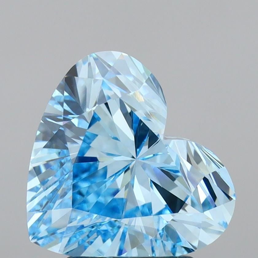 Loose Lab Diamond IGI Heart 2.5ct Fancy Vivid Blue VVS2: Loose Lab Diamond IGI Heart 2.5ct Fancy Vivid Blue VVS2 This 2.5ct loose lab-grown diamond features a fancy vivid blue color and VVS2 clarity, with IGI certification. It measures 8.34L x 9.41W x 5.52H