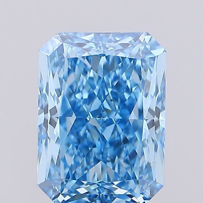 Radiant 2.42ct Fancy Vivid Blue VVS2 - IGI Loose Lab Diamond: Radiant 2.42ct Fancy Vivid Blue VVS2 - IGI Loose Lab Diamond Radiant 2.42ct Fancy Vivid Blue VVS2 lab-grown diamond, certified by IGI, with excellent polish and symmetry, measuring 8.75L x 6.47W x 4.5