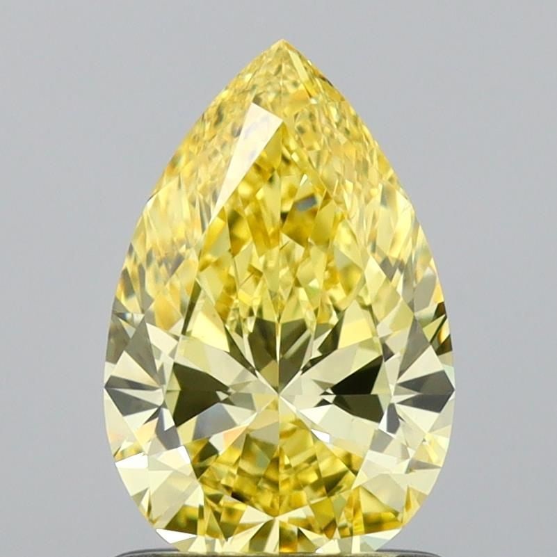 Loose Lab Diamond IGI Pear 1.0ct Fancy Intense Yellow VS1: Loose Lab Diamond IGI Pear 1.0ct Fancy Intense Yellow VS1 This loose lab-grown pear-shaped diamond weighs 1.0ct, features a fancy intense yellow color, clarity VS1, with excellent polish and symmetry,