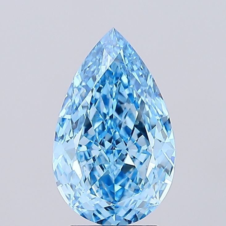 Loose Lab Diamond IGI Pear 2.52ct Fancy Vivid Blue VS1: Loose Lab Diamond IGI Pear 2.52ct Fancy Vivid Blue VS1 This Loose Lab Diamond IGI Pear weighs 2.52ct with a Fancy Vivid Blue color and VS1 clarity. It features excellent polish and symmetry, measuring
