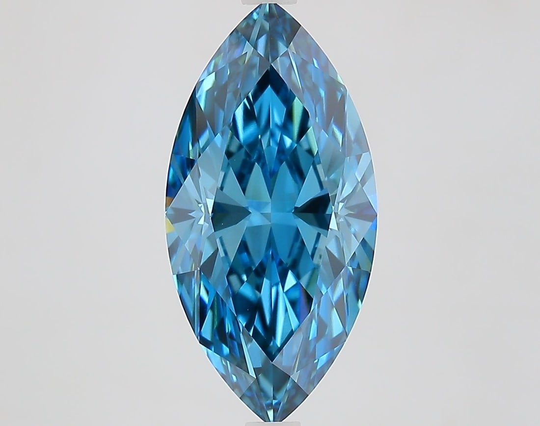 Loose Lab Diamond IGI Marquise 4.02ct Fancy Vivid Blue VVS2: Loose Lab Diamond IGI Marquise 4.02ct Fancy Vivid Blue VVS2 Loose Lab Diamond measuring 4.02ct, marquise cut, Fancy Vivid Blue color, and VVS2 clarity, certified by IGI, with excellent polish and symm