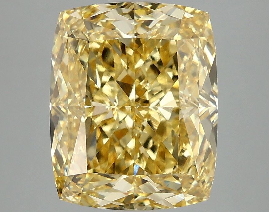 Loose Lab Diamond IGI Cushion Modified 4.04ct Fancy Vivid Yellow VVS2: Loose Lab Diamond IGI Cushion Modified 4.04ct Fancy Vivid Yellow VVS2 Loose lab-grown diamond, Cushion Modified cut, 4.04ct, Fancy Vivid Yellow color, Clarity VVS2, with Excellent polish and symmetry,