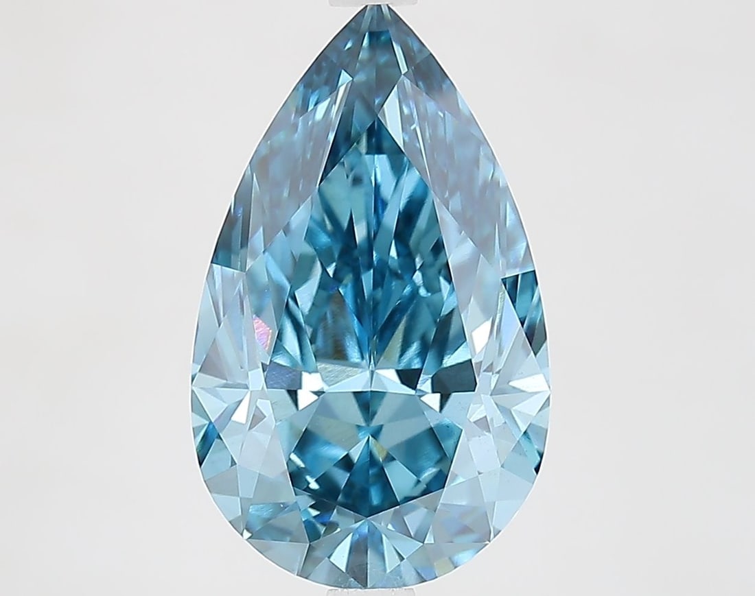 Pear 4.02ct Fancy Vivid Blue VS1 - IGI Loose Lab Diamond: Pear 4.02ct Fancy Vivid Blue VS1 - IGI Loose Lab Diamond Pear-shaped 4.02ct Fancy Vivid Blue VS1 loose lab diamond with excellent polish and symmetry, measuring 14.27L x 8.6W x 5.35H, certified by IGI