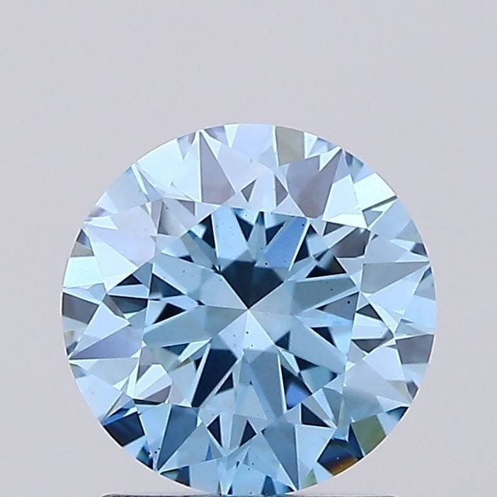 Ideal Loose Lab Diamond IGI Round 1.51ct Fancy Vivid Blue VS1: Ideal Loose Lab Diamond IGI Round 1.51ct Fancy Vivid Blue VS1 Ideal Loose Lab Diamond IGI Round 1.51ct Fancy Vivid Blue VS1, characterized by excellent polish and symmetry, measuring 7.35L x 7.38W x 4