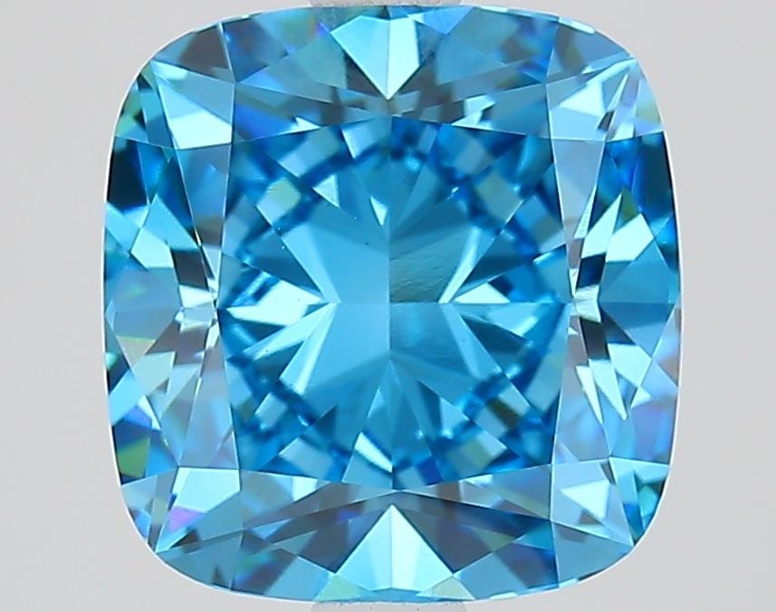 Loose Lab Diamond IGI Cushion Modified 2.88ct Fancy Vivid Blue VVS2: Loose Lab Diamond IGI Cushion Modified 2.88ct Fancy Vivid Blue VVS2 Loose Lab Diamond IGI Cushion Modified 2.88ct Fancy Vivid Blue VVS2, featuring excellent polish and symmetry, measuring 8.37L x 8.03