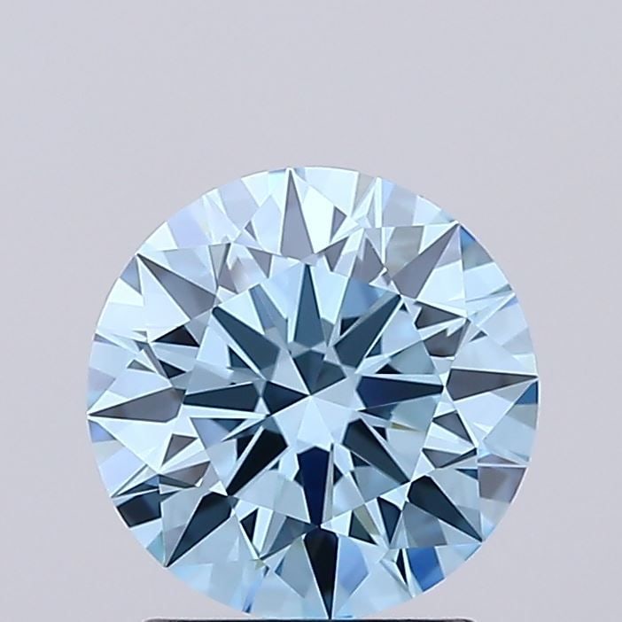 Ideal Loose Lab Diamond IGI Round 1.53ct Fancy Vivid Blue VVS1: Ideal Loose Lab Diamond IGI Round 1.53ct Fancy Vivid Blue VVS1 This 1.53ct Ideal Loose Lab Diamond is round with Fancy Vivid Blue color, VVS1 clarity, and IGI certification, measuring 7.42L x 7.48W x