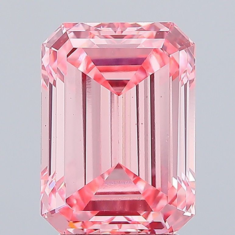 IGI 4.01ct Emerald Fancy Vivid Pink VS1 - Loose Lab Diamond: IGI 4.01ct Emerald Fancy Vivid Pink VS1 - Loose Lab Diamond Loose Lab Diamond IGI Emerald shape, weighing 4.01ct, featuring Fancy Vivid Pink color and VS1 clarity. Certified by IGI, it has excellent p