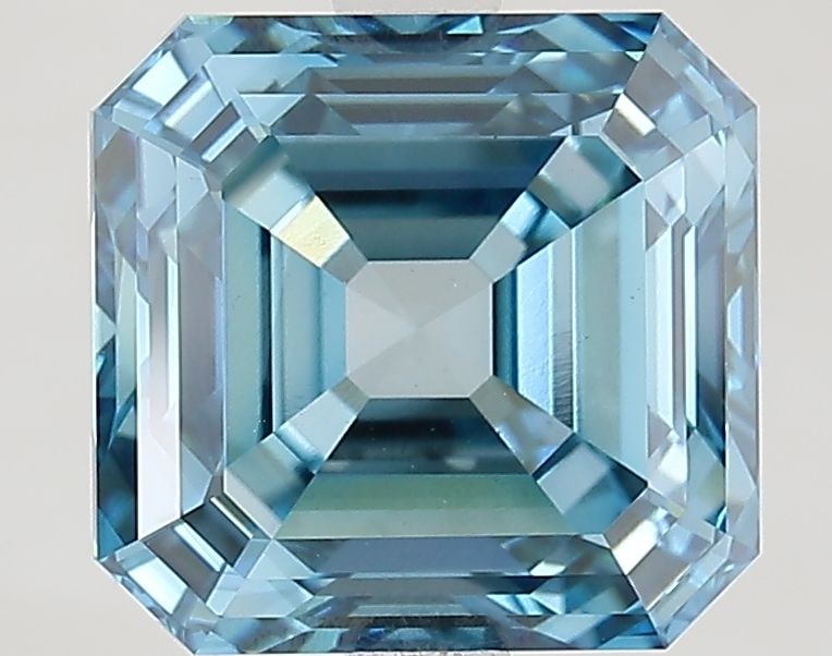 Loose Lab Diamond IGI Asscher 4.09ct Fancy Vivid Blue VS2: Loose Lab Diamond IGI Asscher 4.09ct Fancy Vivid Blue VS2 4.09ct Asscher lab-grown diamond featuring Fancy Vivid Blue color and VS2 clarity, with EX polish and EX symmetry. Certified by IGI, measuring