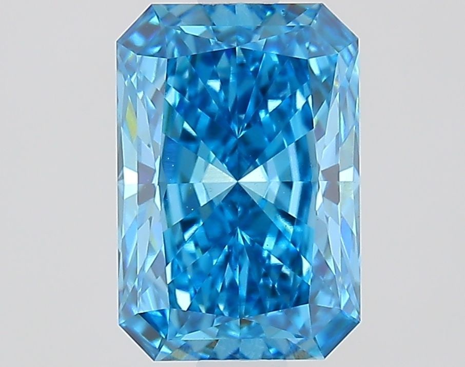 Loose Lab Diamond IGI Radiant 1.7ct Fancy Vivid Blue VS1: Loose Lab Diamond IGI Radiant 1.7ct Fancy Vivid Blue VS1 Loose Lab Diamond IGI Radiant 1.7ct Fancy Vivid Blue VS1, offering excellent polish and symmetry, measuring 8.67L x 5.89W x 3.89H, certified by