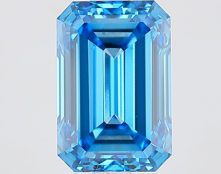 Loose Lab Diamond IGI Emerald 2.49ct Fancy Vivid Blue VS1: Loose Lab Diamond IGI Emerald 2.49ct Fancy Vivid Blue VS1 Loose lab-grown emerald diamond, IGI certified, weighing 2.49ct, color Fancy Vivid Blue, clarity VS1, and measurements of 9.23L x 6.2W x 4.3H.