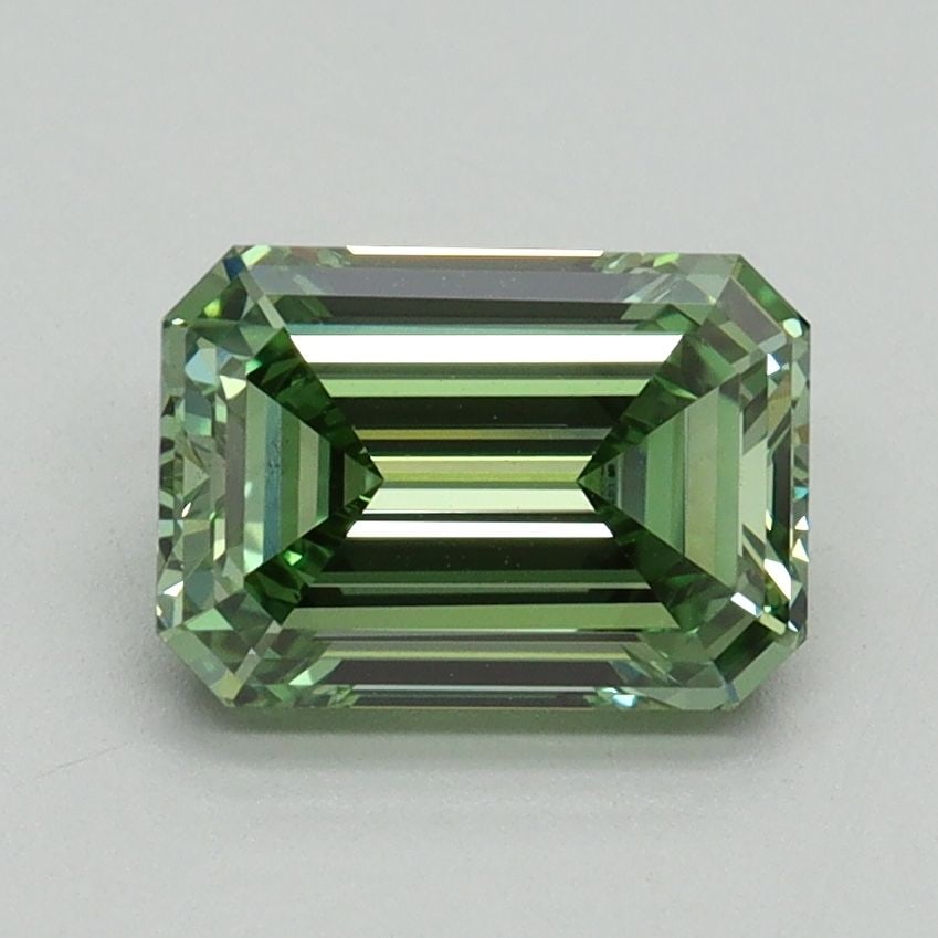 IGI 1.56ct Emerald Fancy Vivid Green VS1 - Loose Lab Diamond: IGI 1.56ct Emerald Fancy Vivid Green VS1 - Loose Lab Diamond This 1.56ct loose lab-grown diamond has an Emerald cut, Fancy Vivid Green color, and VS1 clarity, certified by IGI with excellent polish an