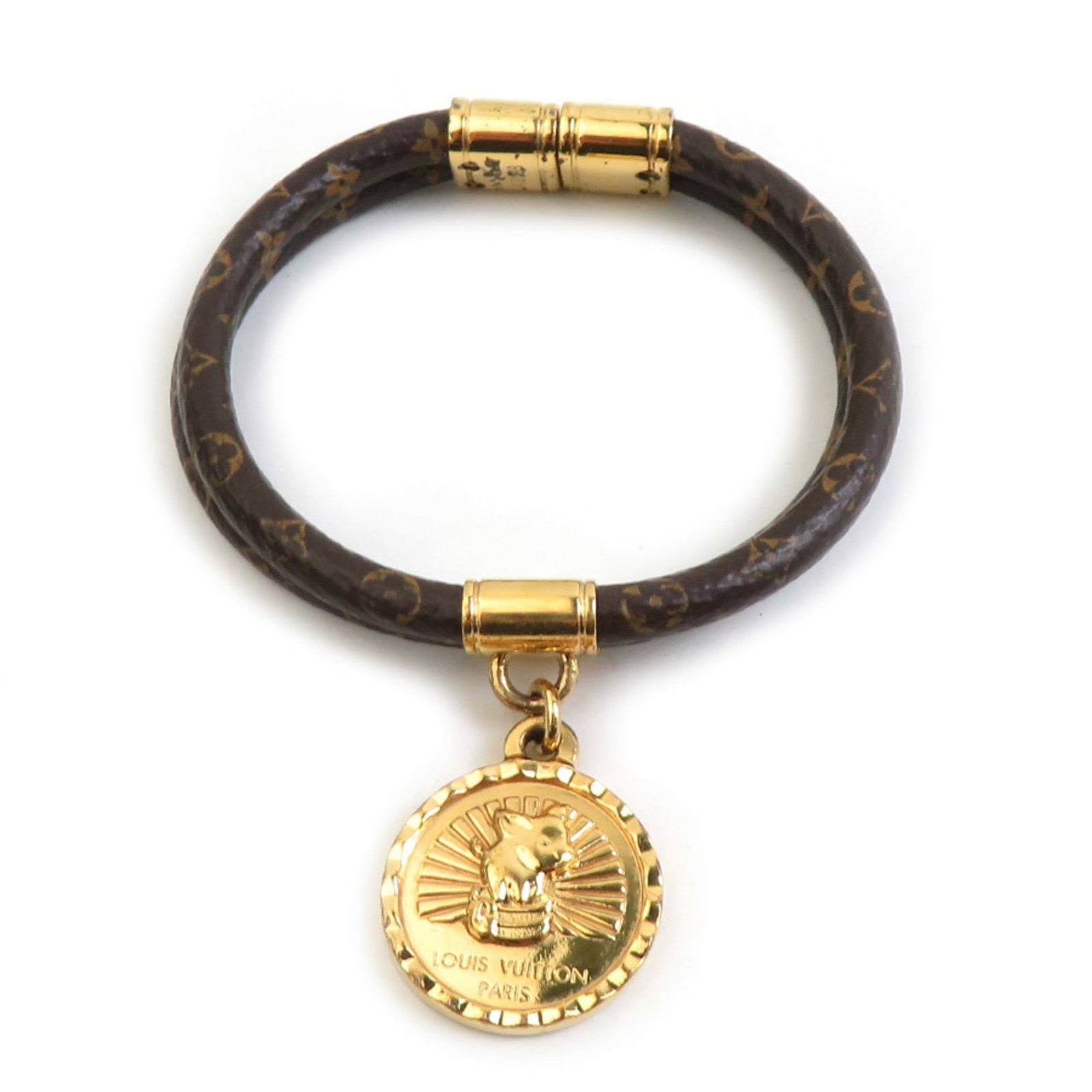 Monogram Canvas Louis Vuitton Charm Bracelet: Monogram Canvas Louis Vuitton Charm Bracelet Louis Vuitton charm bracelet made of monogram canvas, measuring 15.2cm in length, in good used condition with visible traces of usage. Item Specifics: Bran