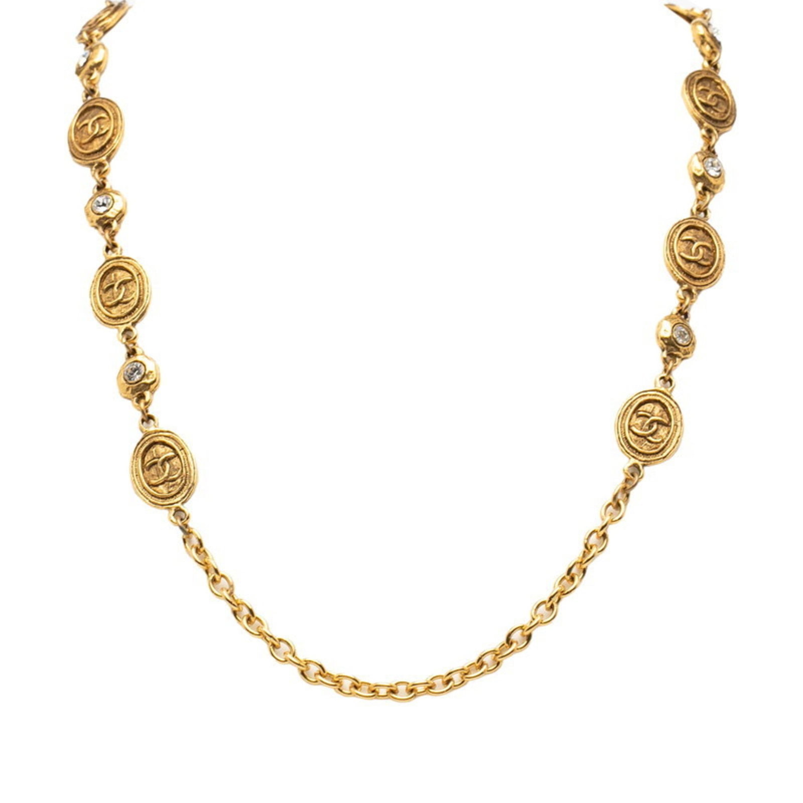 Chanel Vintage Coco Mark Necklace, Gold Plated with Rhinestones, Women's (1 of 5)