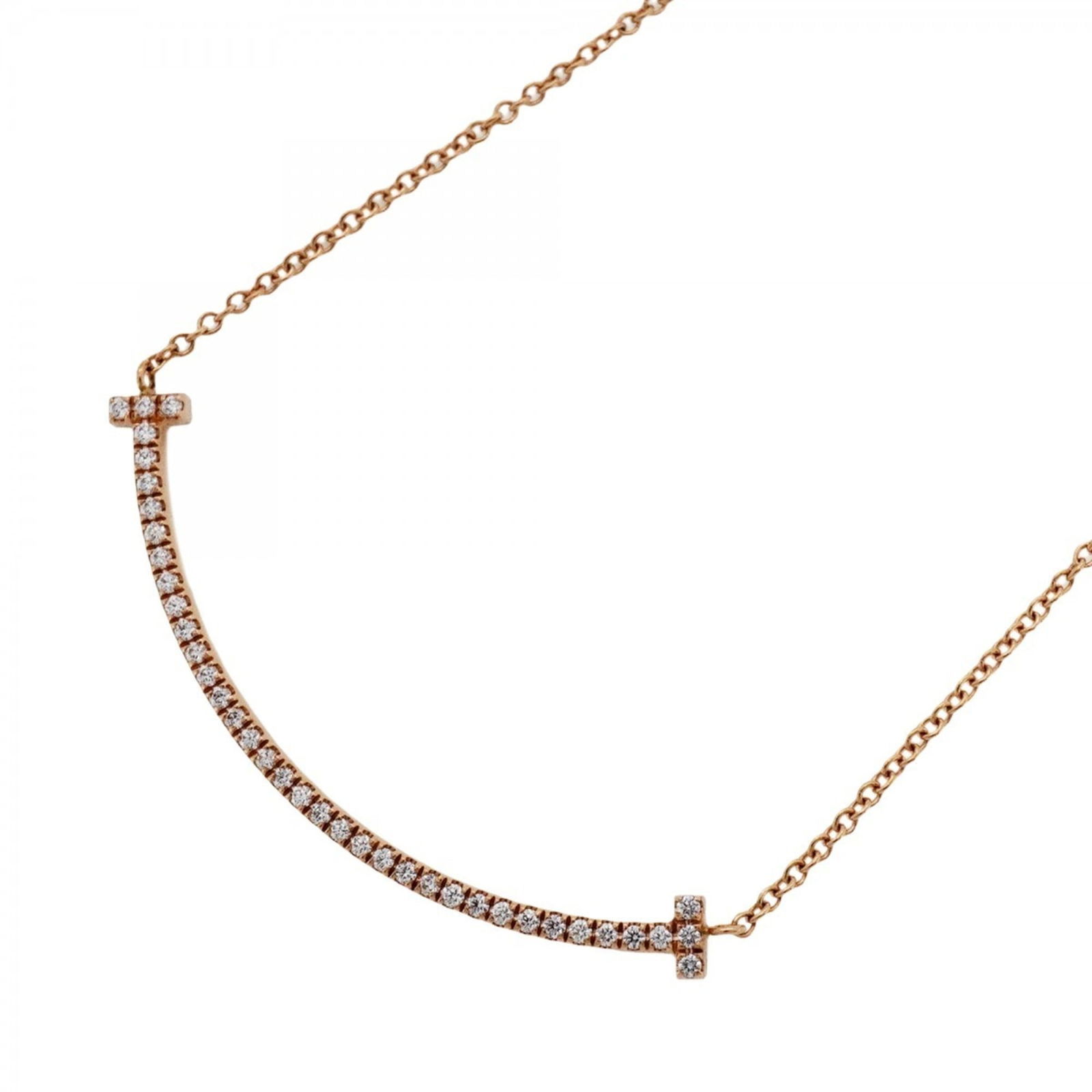 Tiffany T Smile Small Necklace 18K Pink Gold with Diamonds P1881082: Tiffany T Smile Small Necklace 18K Pink Gold with Diamonds P1881082 Tiffany T Smile Small Necklace is crafted in 18K pink gold and features diamonds, with a necklace length of 41 cm and a pendant