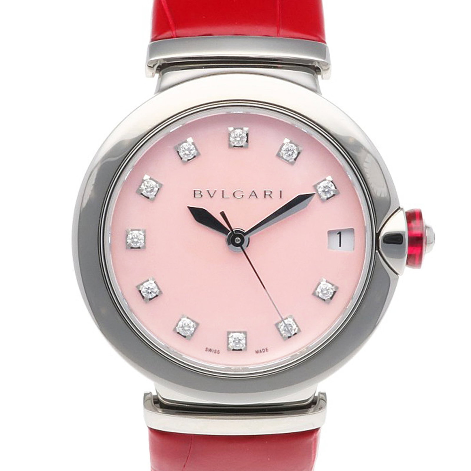 Wristwatch Bvlgari: Wristwatch Bvlgari Bvlgari wristwatch for women features a stainless steel case, a pink shell dial, and a red band, with a case diameter of 33mm and suitable for wrist sizes from 13.5cm to 17cm. It is