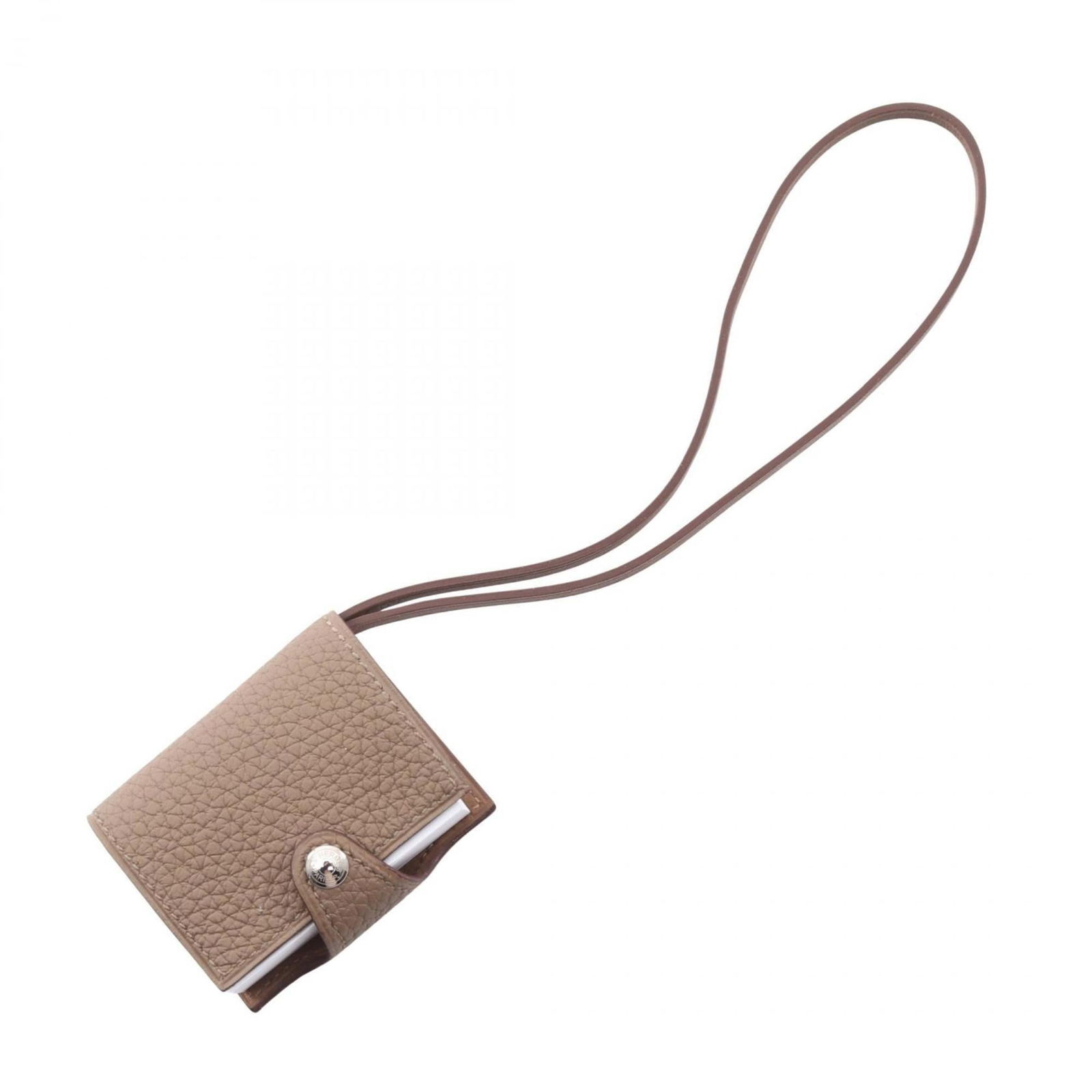 Hermes Leather Handbag Charm, Swift & Togo: Hermes Leather Handbag Charm, Swift & Togo Hermes handbag charm made from Swift and Togo leather in Etoupe gray, for women, in very good used condition. Item Specifics: Brand: Hermes Type: Handbag Cha