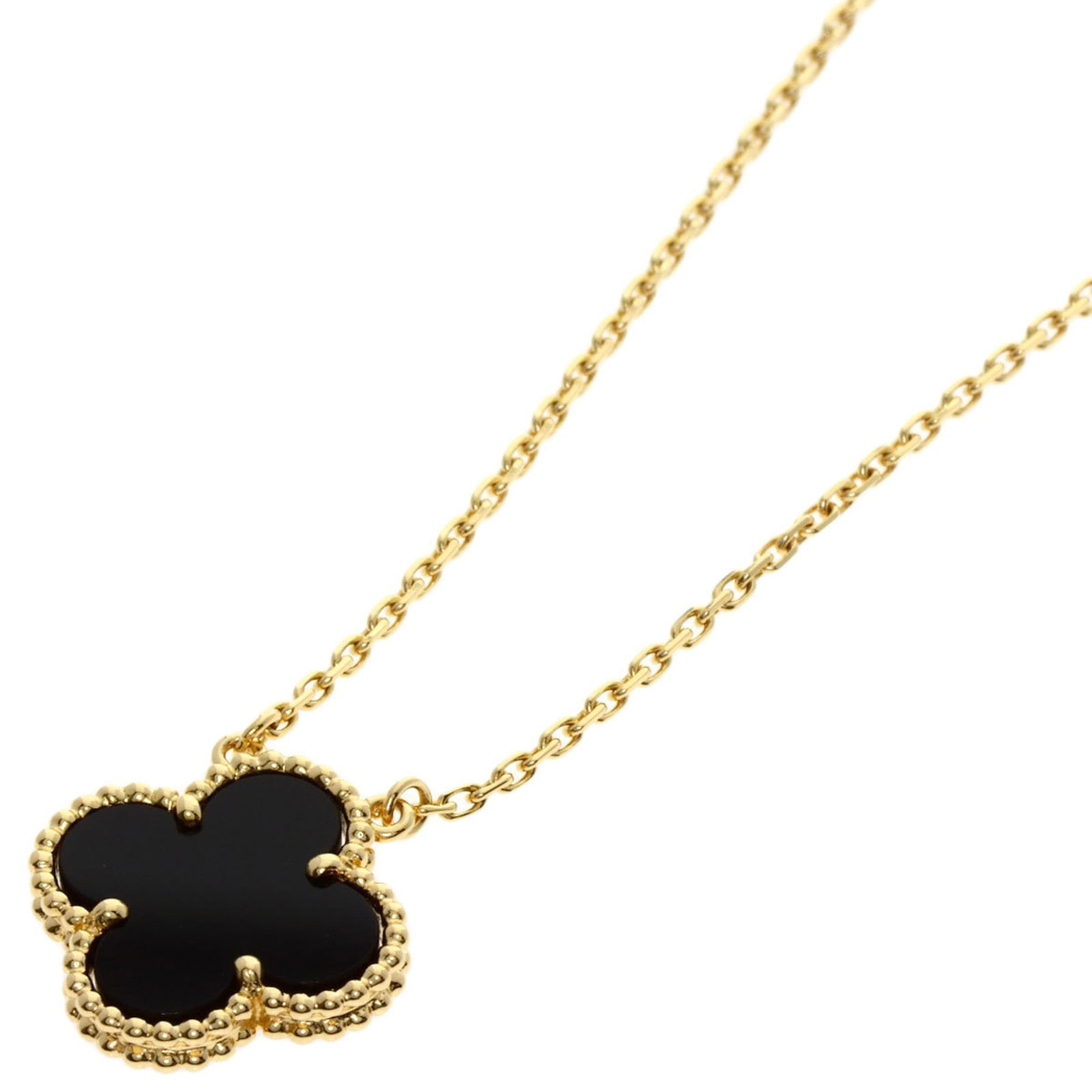 18K Yellow Gold Van Cleef & Arpels Vintage Alhambra Onyx Necklace for Women (1 of 5)