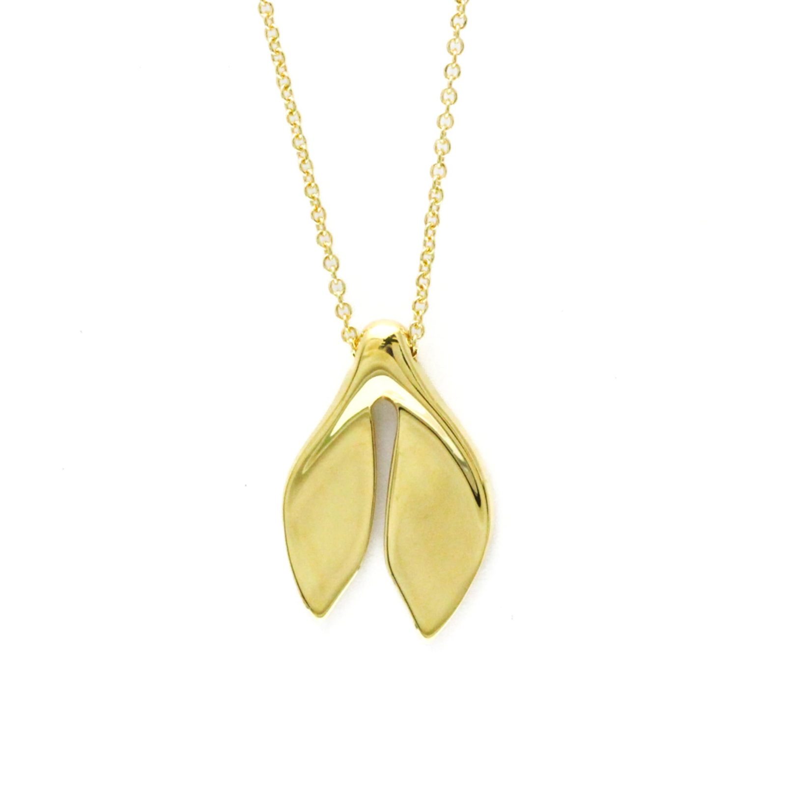 Tiffany Yellow Gold Leaf Fin Necklace (18K) Fashion for Men and Women: Tiffany Yellow Gold Leaf Fin Necklace (18K) Fashion for Men and Women Tiffany Yellow Gold Leaf Fin Necklace (18K) designed for men and women, weighs 4.3g, has a length of 40.5 cm, and is in very good