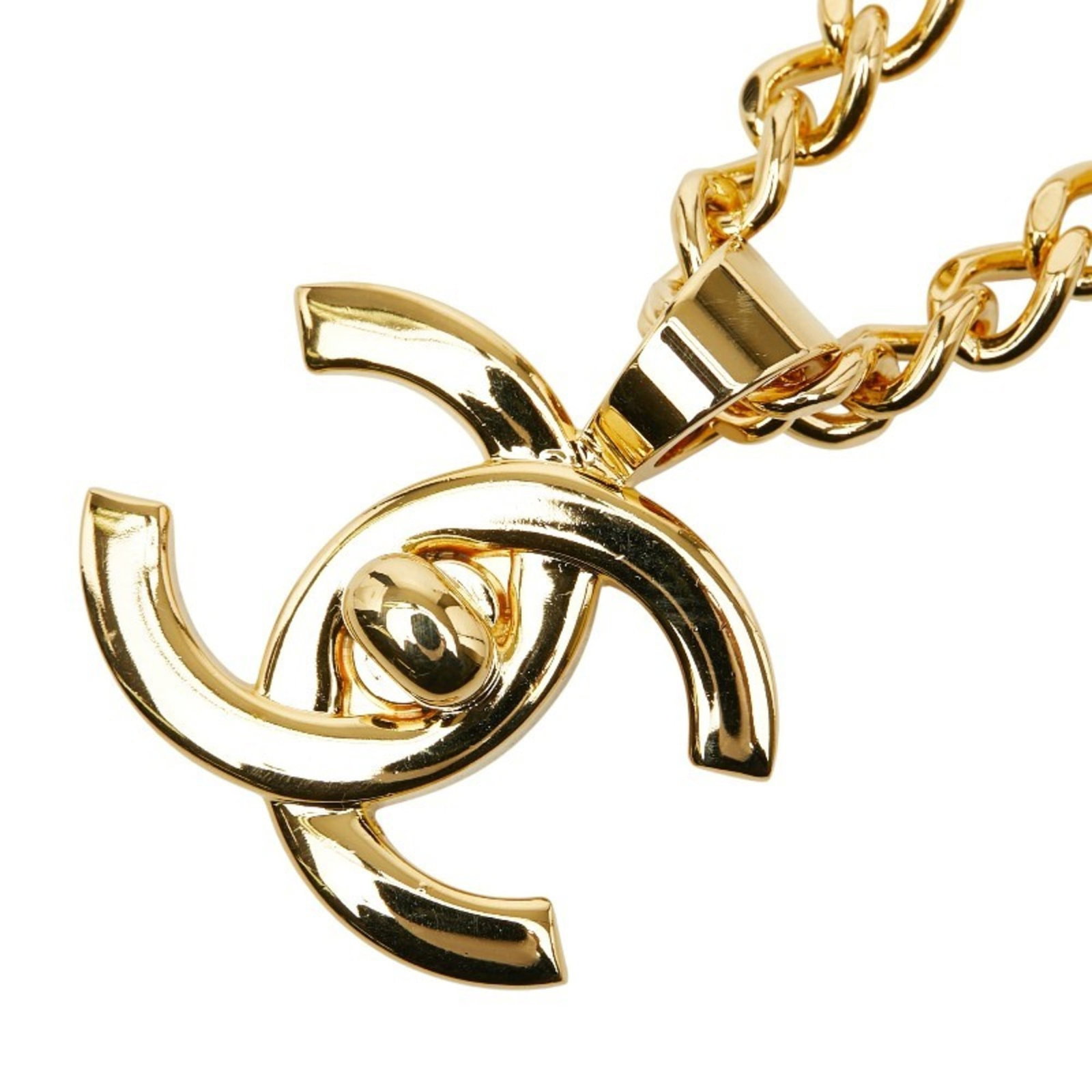 Chanel Coco Mark Turn Lock Necklace Gold Plated Women's: Chanel Coco Mark Turn Lock Necklace Gold Plated Women's This Chanel gold-plated necklace features a Coco Mark turn lock design, measures 56.5 cm in neck circumference, and is in good condition with