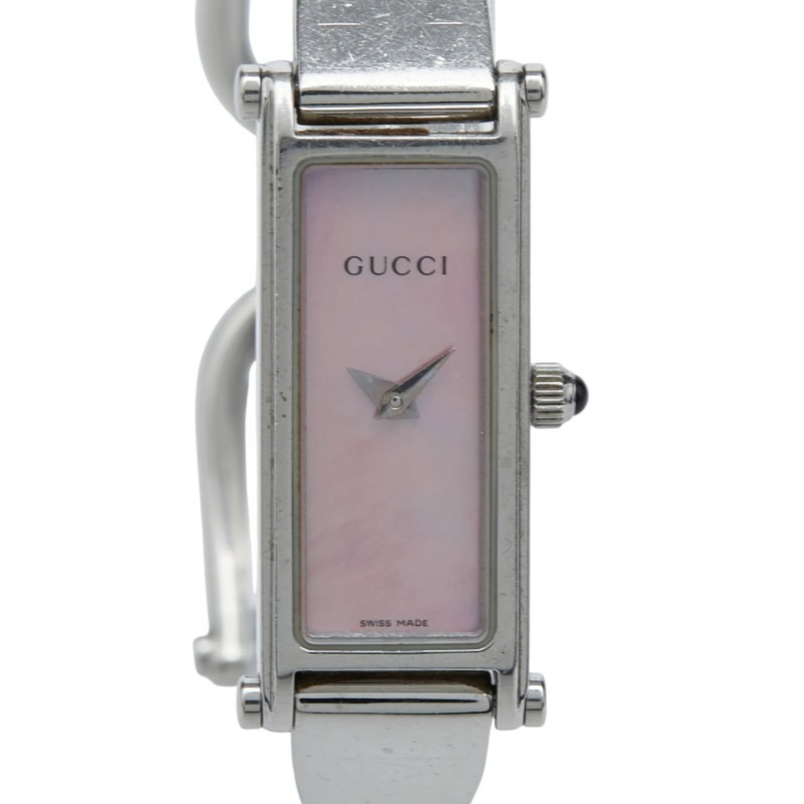 Wristwatch Gucci: Wristwatch Gucci Gucci wristwatch for women, featuring a stainless steel case and band with a pink dial, in good used condition and measuring 11.8mm in diameter. Item Specifics: Brand: Gucci Type: Wri