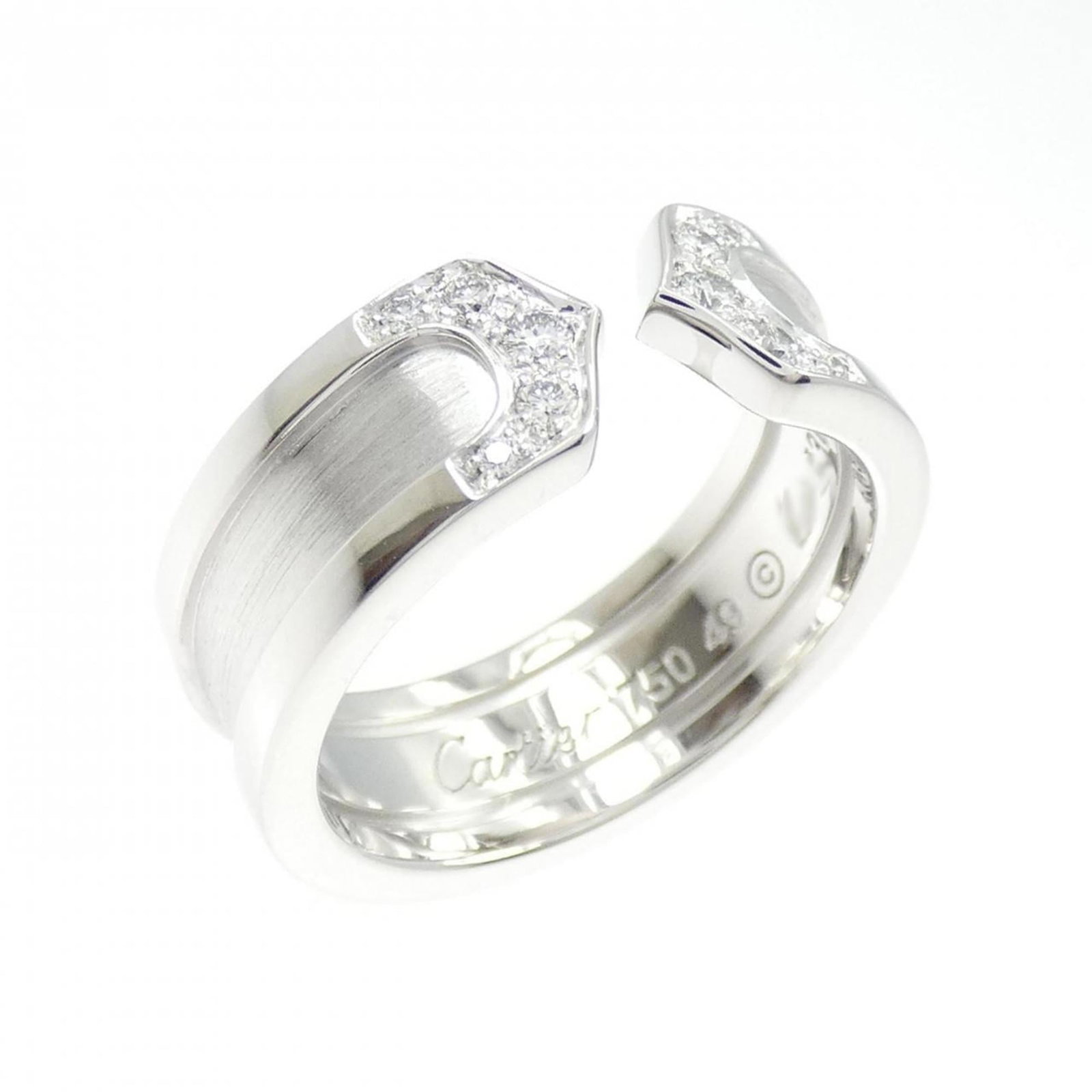 White Gold Cartier Band Ring (18K): White Gold Cartier Band Ring (18K) This 18K white gold Cartier band ring for women features a diamond, measures size 5 (US), and is in very good used condition with minor scratches and traces of usage