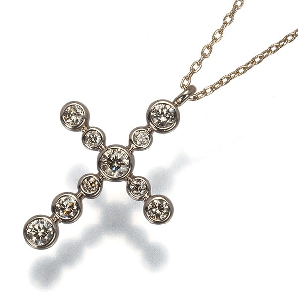 Kashikey Necklace 0.40ct Diamond Bezel Cross Long 18K 750 Brown Gold (1 of 4)