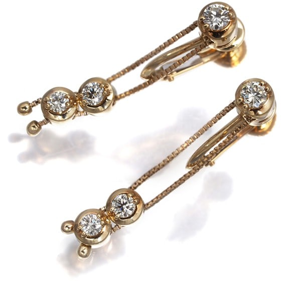 Tasaki 18K 750 Yellow Gold Earrings Diamond Trilogy 0.36Ct/ 0.36Ct (1 of 7)