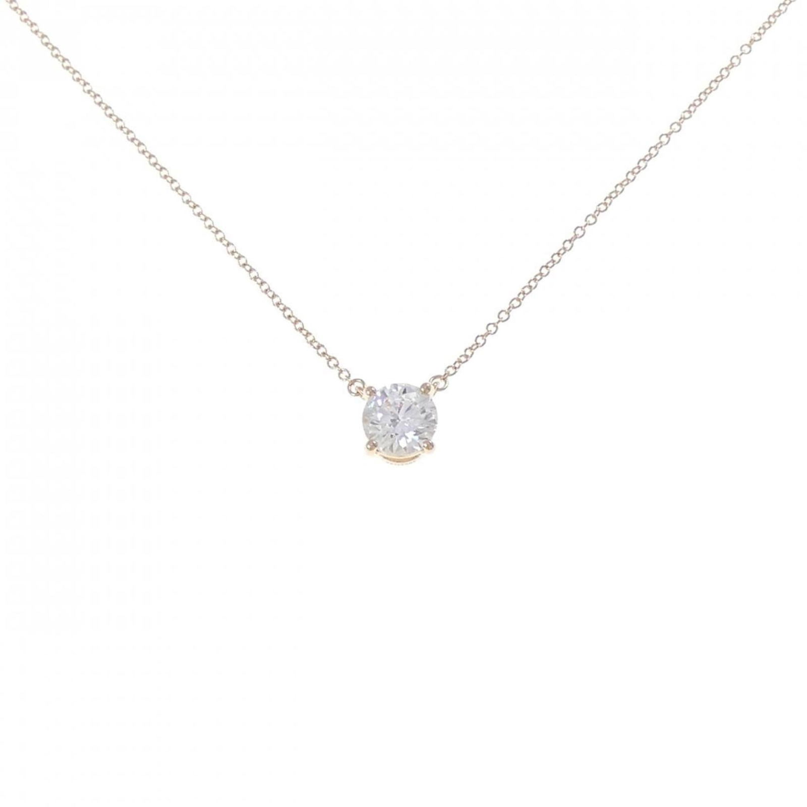Tiffany Necklace 1.00CT D VS2 3EXT: Tiffany Necklace 1.00CT D VS2 3EXT Tiffany pendant necklace made of 18K pink gold, featuring a diamond weighing 1.00ct, with a clarity of VS2. The neck circumference is 46cm, and the pendant size is